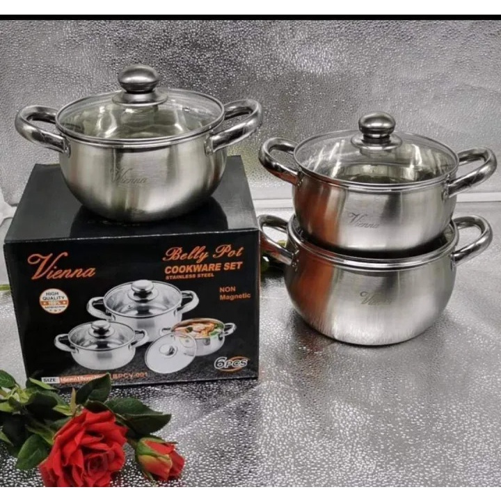 Vienna Panci Labu Set 3pcs 16CM 18CM 20CM Tutup Kaca Stainless Steel