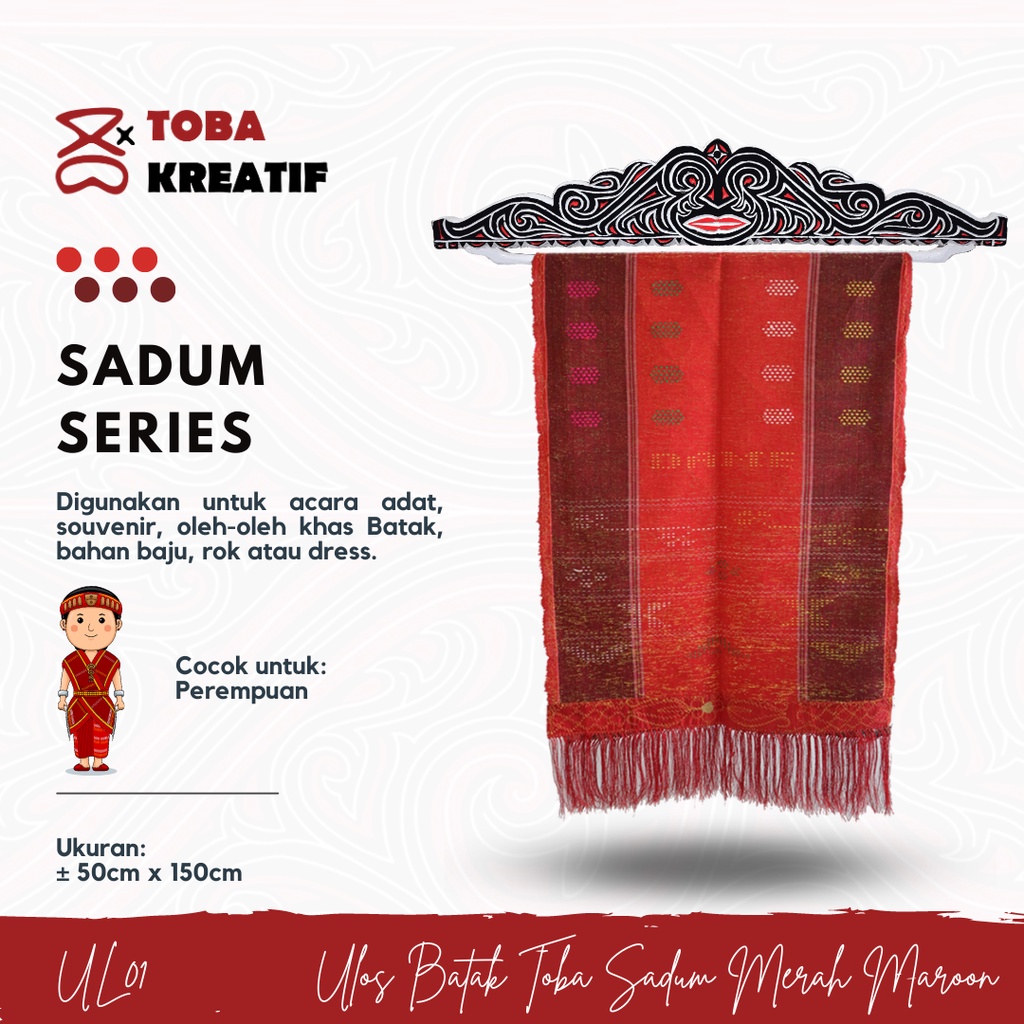 Kain Ulos Batak Toba Sadum Merah Maroon