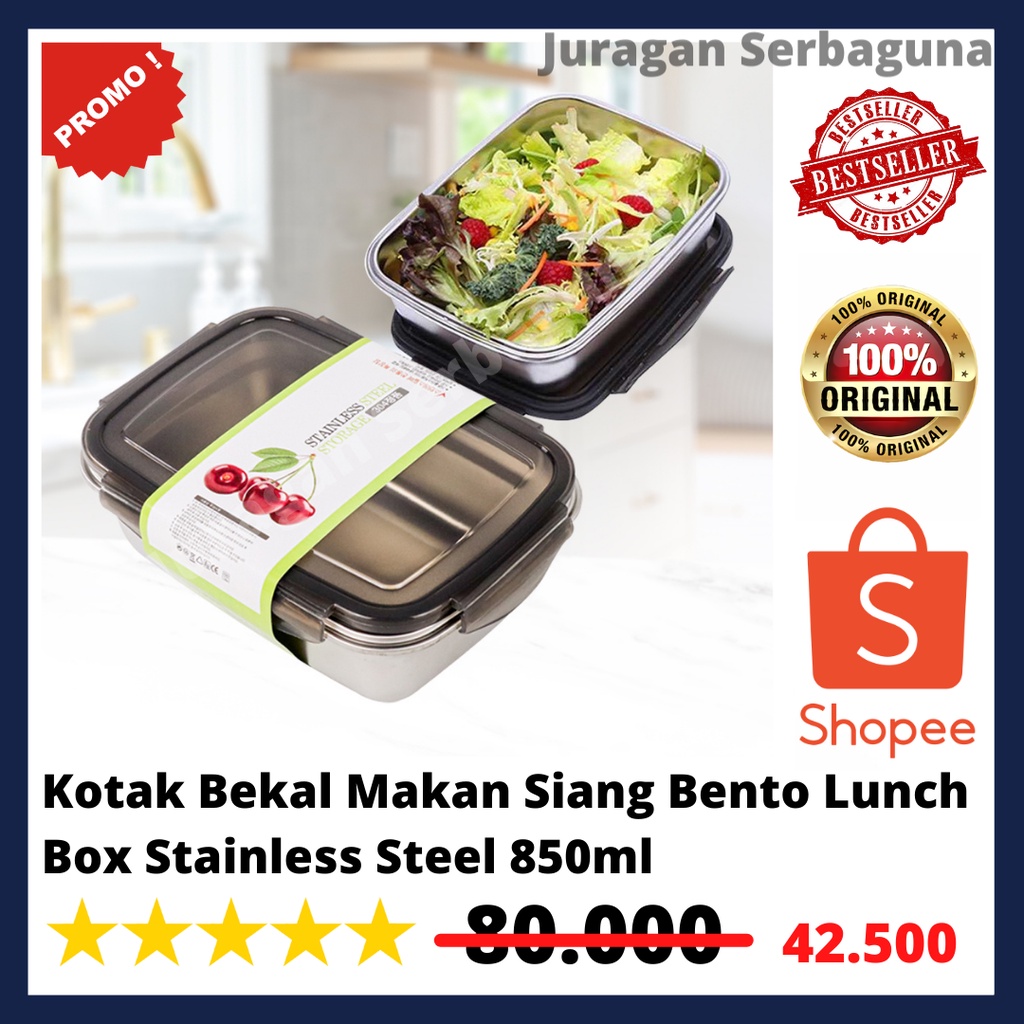 Kotak Bekal Makan Siang Bento Lunch Box Stainless Steel 350ml 850ml