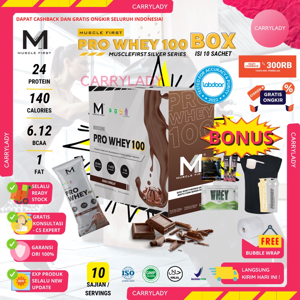 Muscle First M1 Pro Whey 100 kemasan BOX isi 12 saset 480 gram Whey Protein Concentrate MuscleFirst