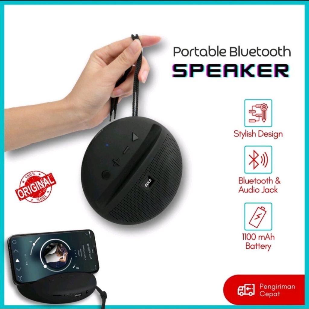 Wireless Speaker Bluetooth Phone Holder 2 In 1 Bass Audio 1200 mAh Musik Portable Round Speaker