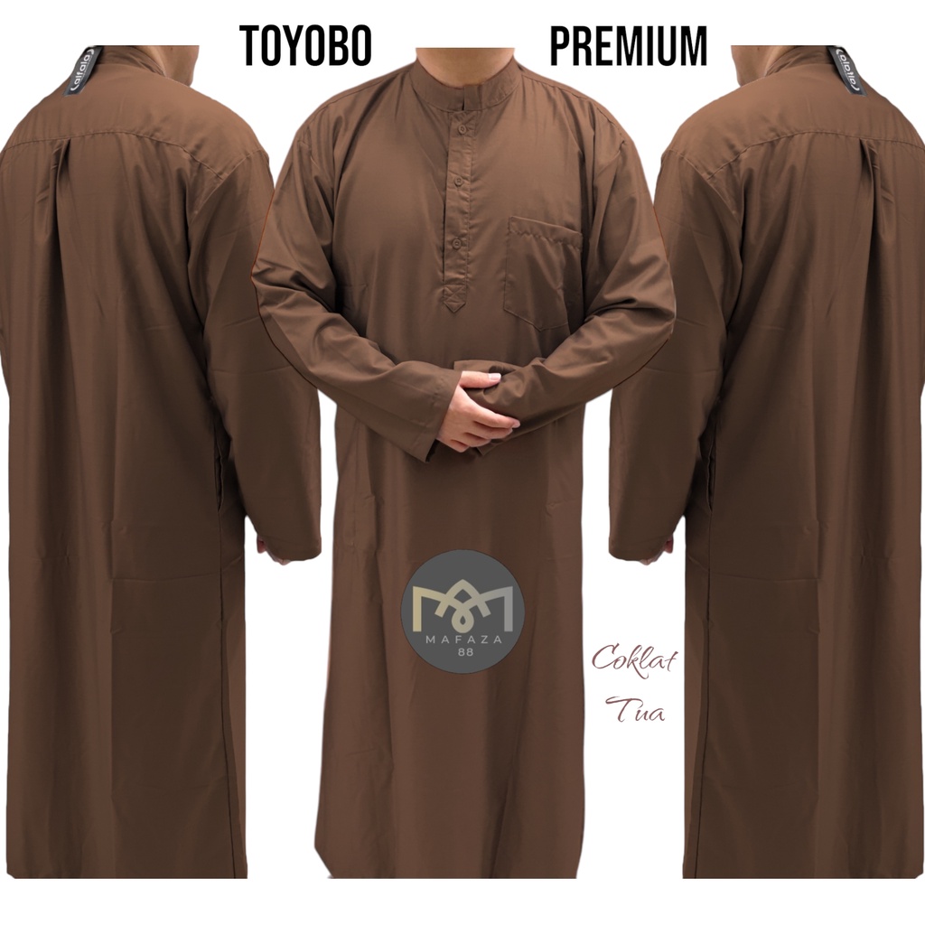 Gamis Jubah Muslim Pria TOYOBO PREMIUM ADEM Lengan Panjang Polos Sholat Umroh Lebaran Cokelat Tua Co