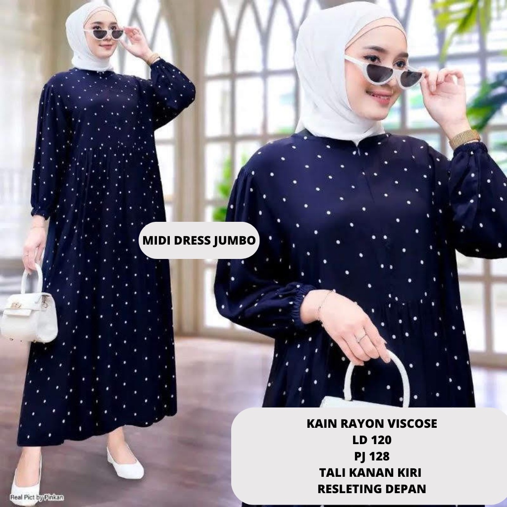 Midi Dress Jumbo Rayon Viscose Busui Resleting Depan