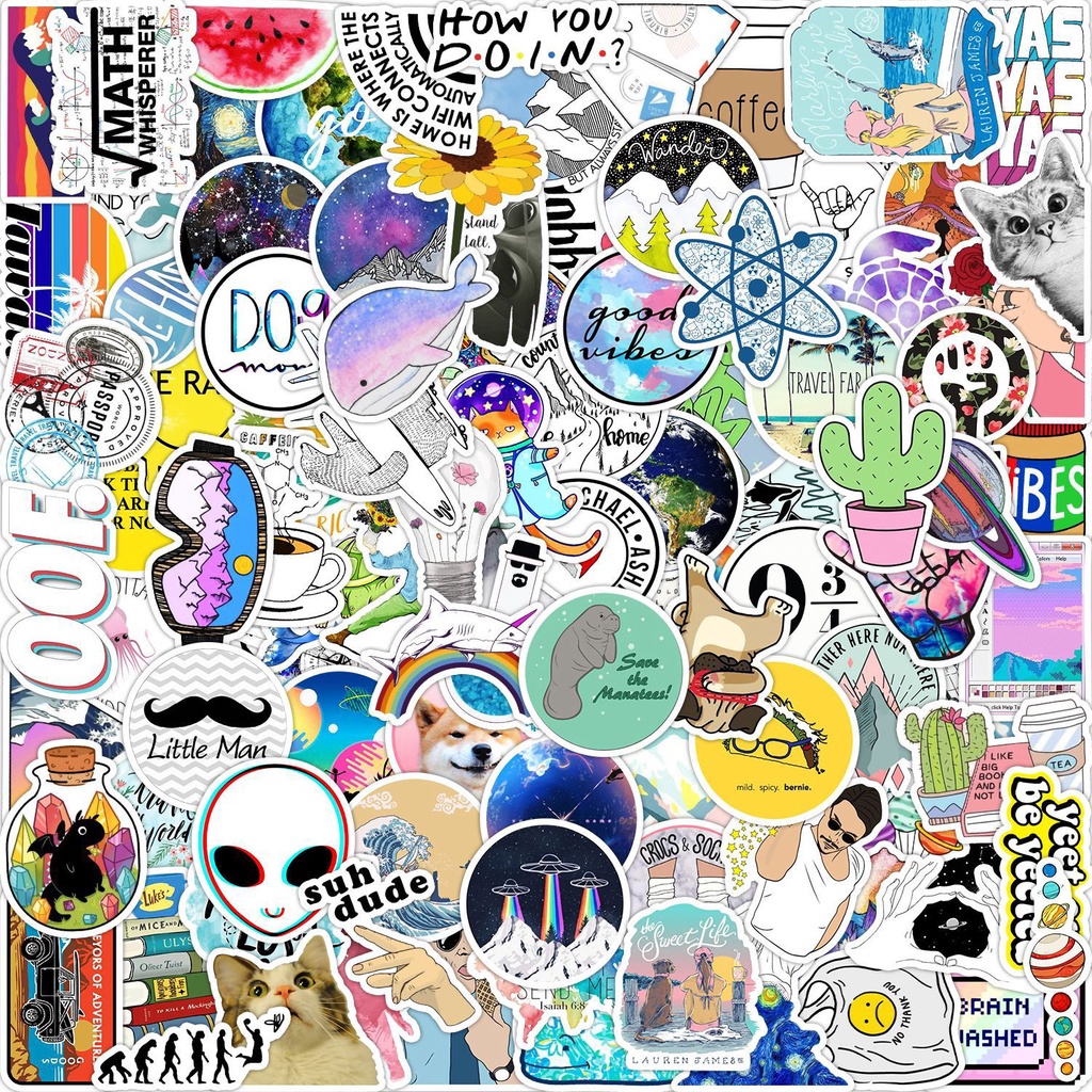 

50 pcs Stickers Fresh Grafiti Doodle for laptop, hp, suitcase, book, helmet, skateboard etc | Aesthetic | Kawaii | Dekorasi