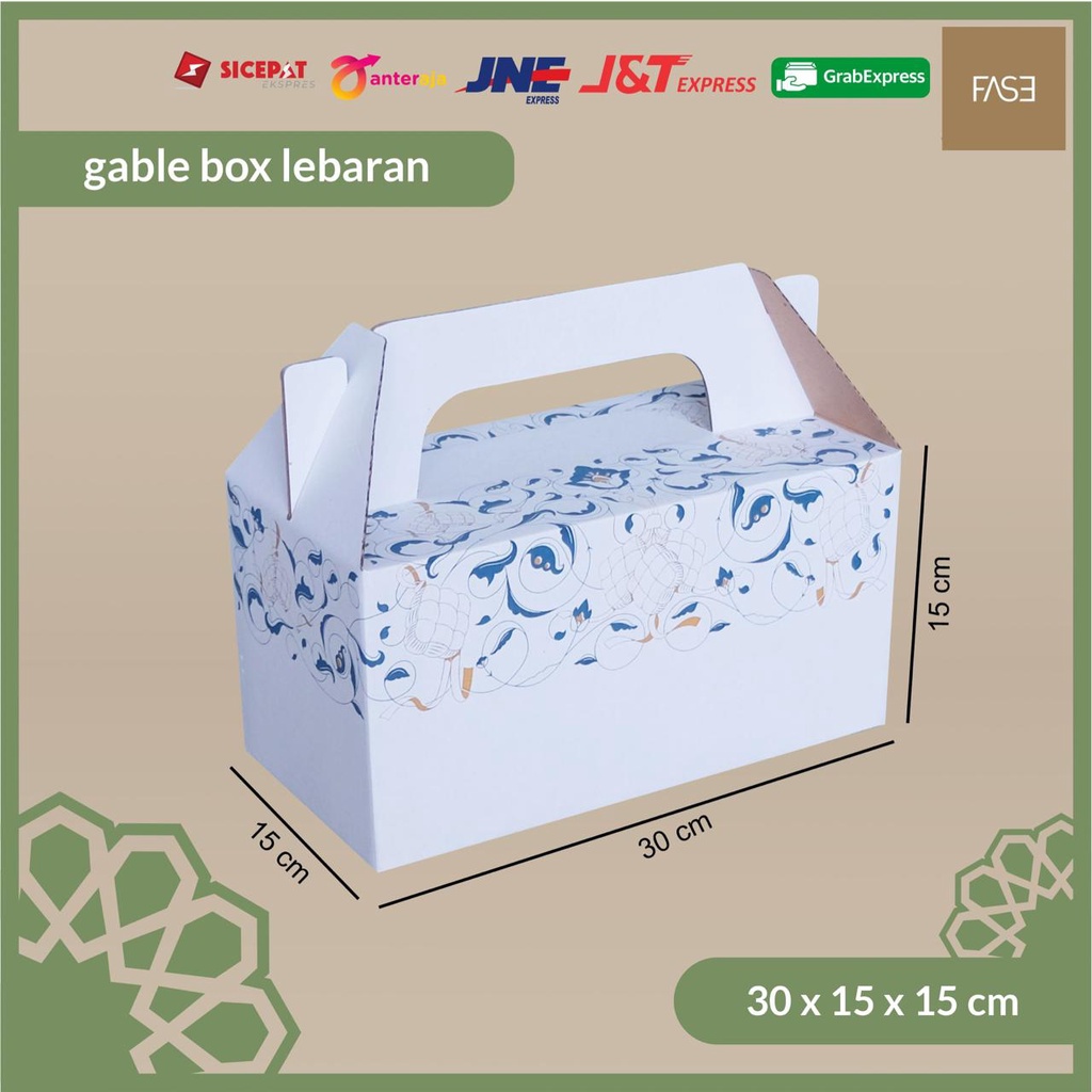 

Dus Idul Fitri / Box Turki Gable 30 x 15 x15 cm isi 5 pcs / Corrugated Box Packaging Die Cut Gable Hampers Idul Fitri