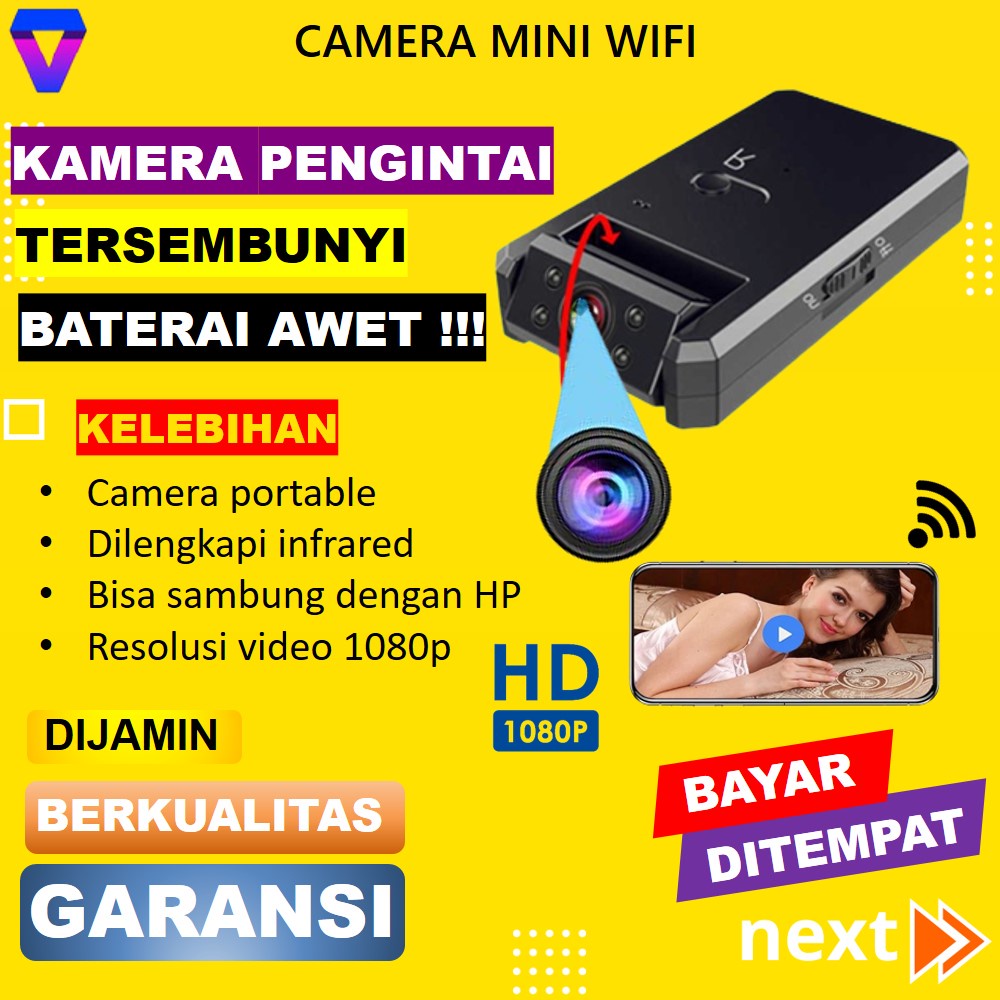 KAMERA MINI PENGINTAI TANPA KABEL TERSEMBUNYI SPY CAM CCTV MINI WIFI IP CAMERA WIRELESS SAMBUNG KE HP HIDDEN CAMERA SPORT MINI JS181