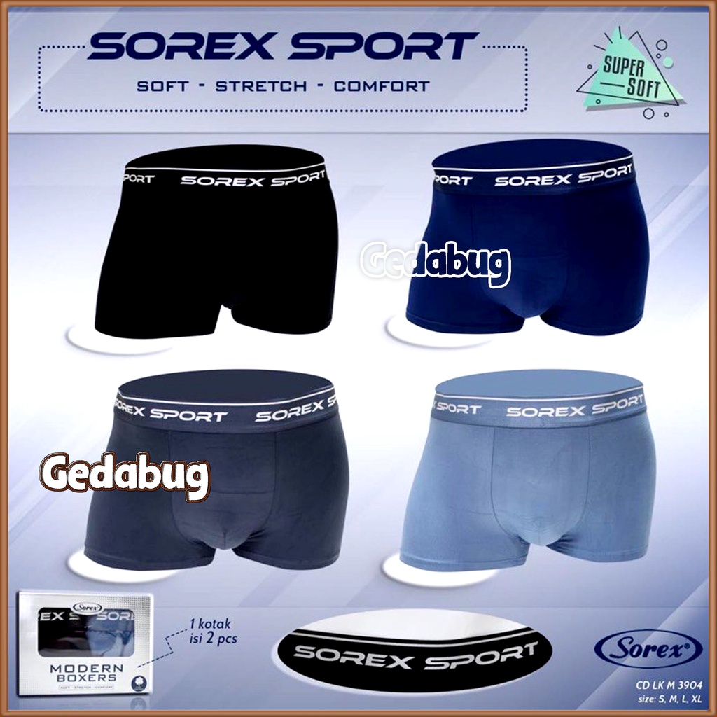 2 Pcs - CD Boxer Pria Sorex M3904 | Celana dalam pria dewasa Super Soft &amp; Nyaman dipakai | Gedabug