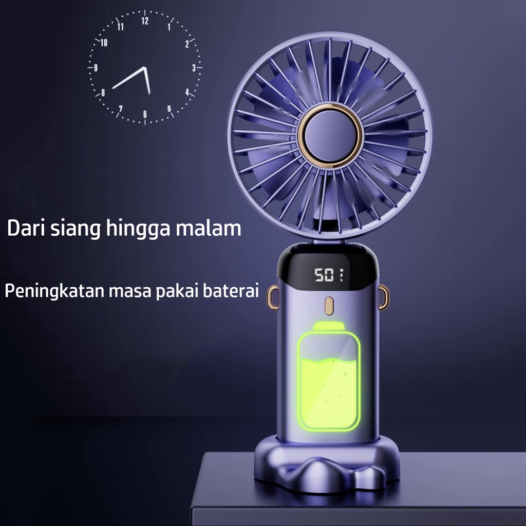 Kipas Angin Mini Portable USB 10000mAh 5-Speed Wind Kipas Angin Kecil Lipat LED Display Mini Fan Portable Aromaterapi Kipas Leher