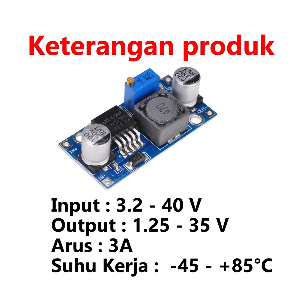 [[HAEBOT] Step Down Module LM2596 3A Adjustable DC Buck Converter Penurun Tegangan 2A in 3.2 - 40V DC-DC Driver out 1.25 - 35V Variabel Regulator Switching Perubah voltase Mini