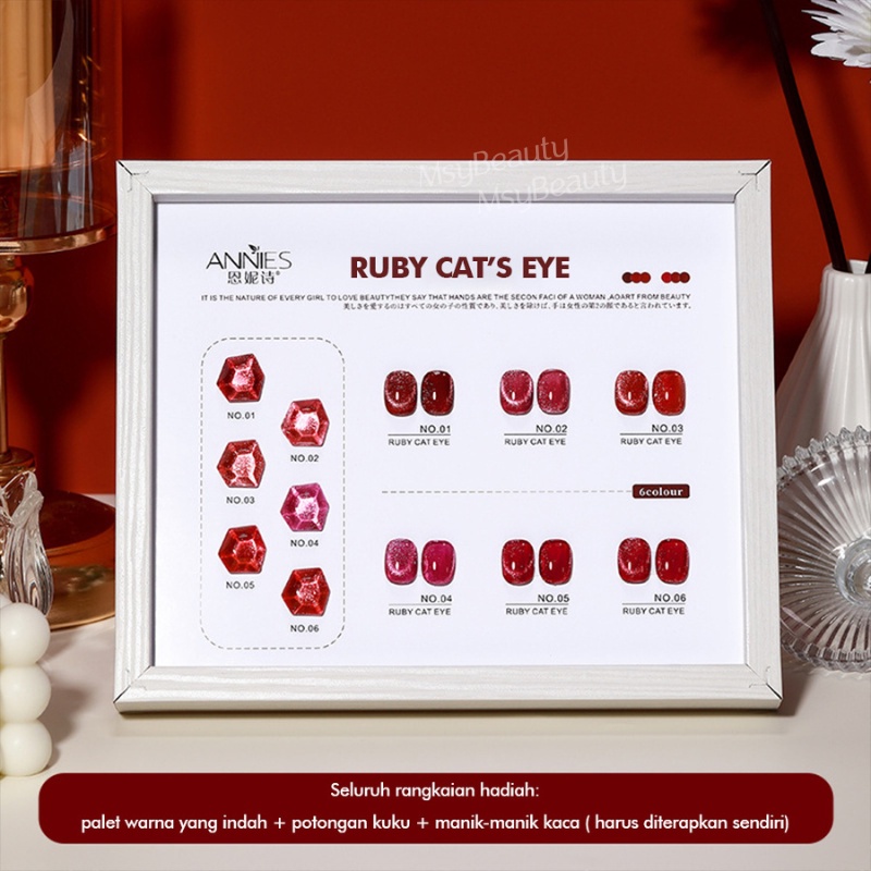 MSY PAKET KUTEK RED SERIAL 6WARNA CAT EYE FREE KATALOG DISPLAY COLOUR &amp; STIK MAGNET KUTEK GEL NAIL POLISH UV