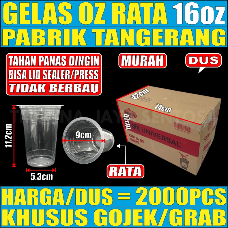 Gelas oz Rata 16oz Bening Cup Plastik Datar Per Dus Murah