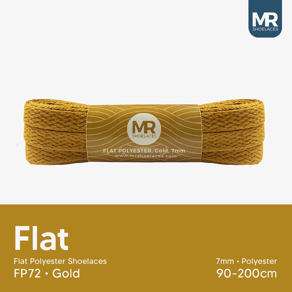 MR Shoelaces FP72 Gold (Emas) Tali Sepatu Polyester Pipih Flat 7mm 80cm 90cm 100cm 120cm 130cm 150cm 180cm 200cm untuk Sneakers - Premium Shoelace