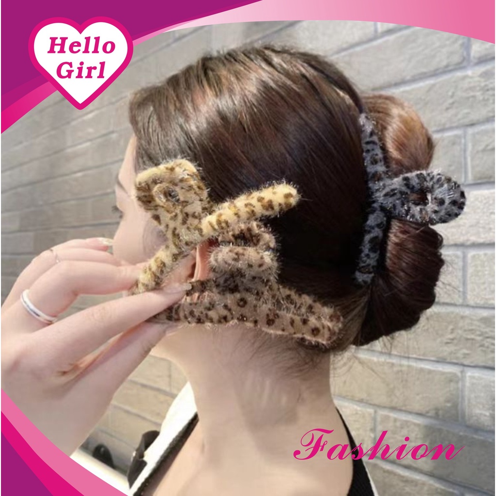 (Hello Girl) F200 Jepit Rambut Bulu Wanita Gaya Korea Model Pita Leopart  Import