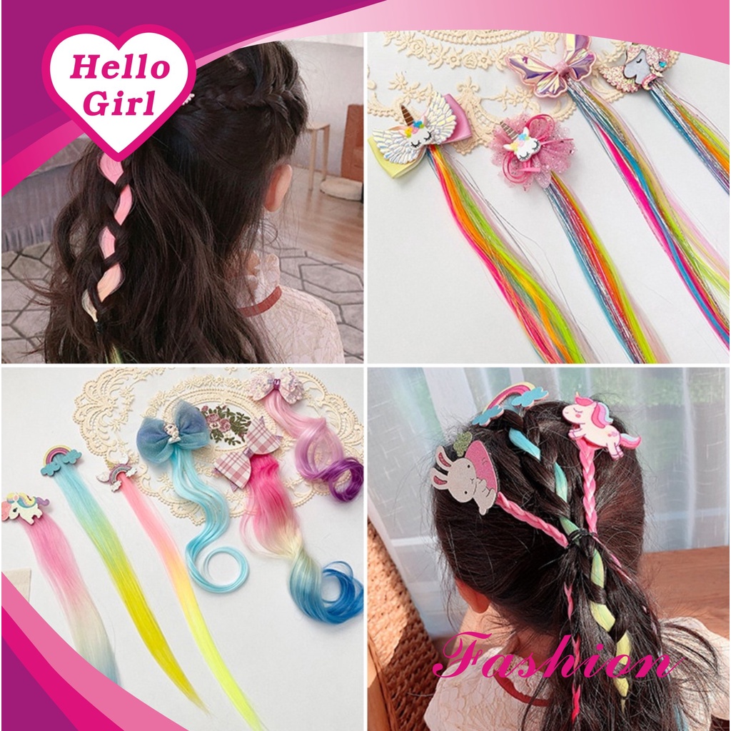 (Hello Girl) F198 Jepit Rambut Unicorn/Jepit Rambut Rainbow Model Rambut Palsu Wig Anak Perempuan Import