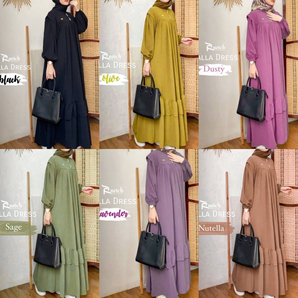 BAJU GAMIS DRESS WANITA MUSLIM KALLA BAHAN CRINCLE TERBARU - GAMIS JUMBO LD 120 KEKINIAN CRINKLE AIRFLOW PREMIUM