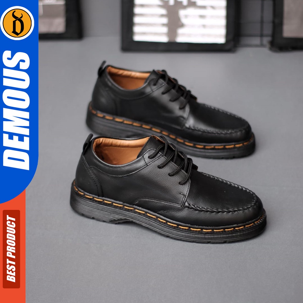 DEMOUS Abaddon - Sepatu Pantofel Docmart Formal Low Boots Kulit Asli Kerja Pria