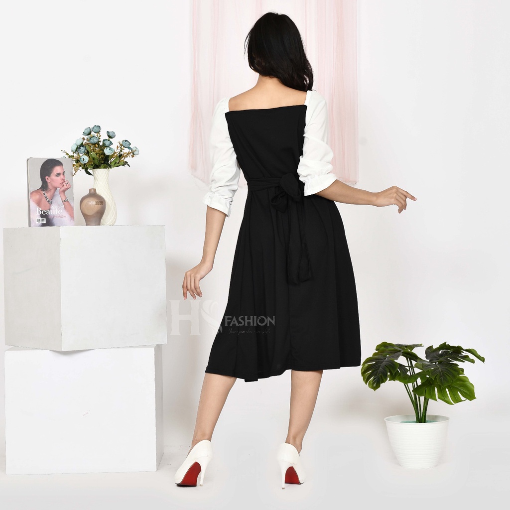 HS - DRESS GLIZE / DRESS MIDI KOREAN STYLE / BOAT NECK CASUAL