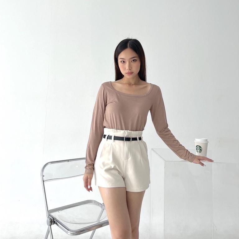 Suri Semi Square Neck Top / Top Wanita Korea / Blouse Casual / Baju Santai