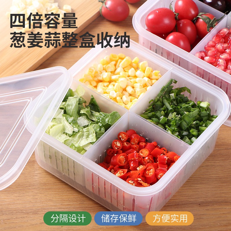 (BOW) Kotak Penyimpanan Makanan Tirisan Daging / Sayur Sayuran Dengan 4 Sekat Transparan