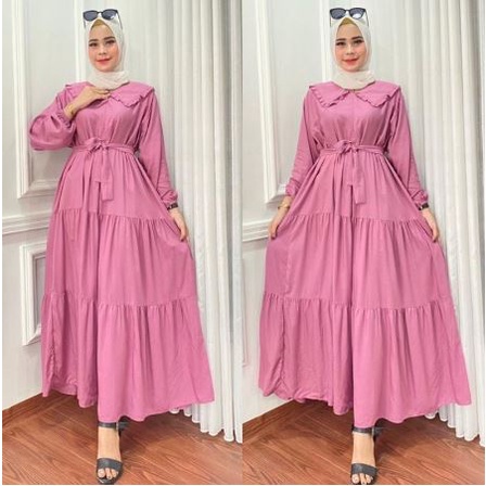 Gamis Modern dewasa Polos murah original Casual Dress M4T3 import putih remaja brukat kekinian Korea