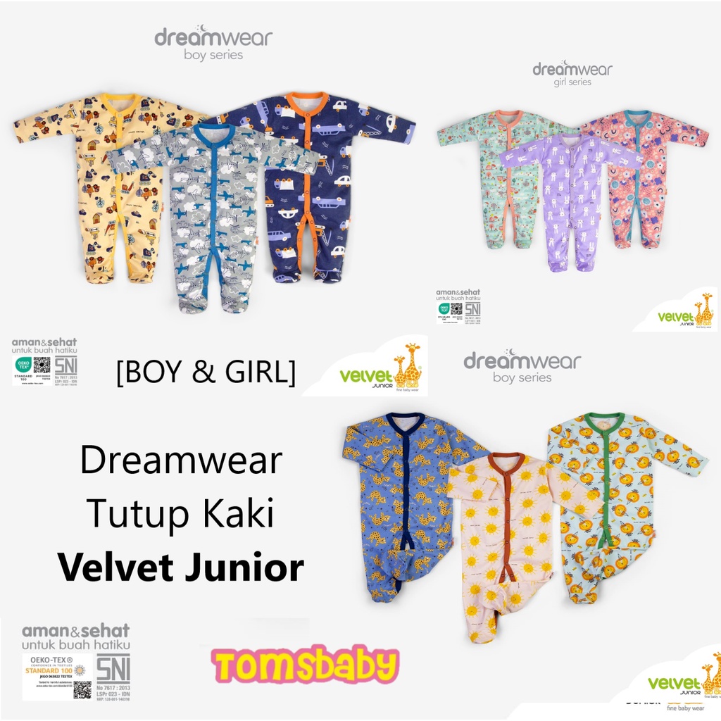 [TOMS] [TUTUP KAKI] VELVET (3pcs) DREAMWEAR Jumper Panjang TUTUP KAKI Close Feet BOY / GIRL Motif Terbaru