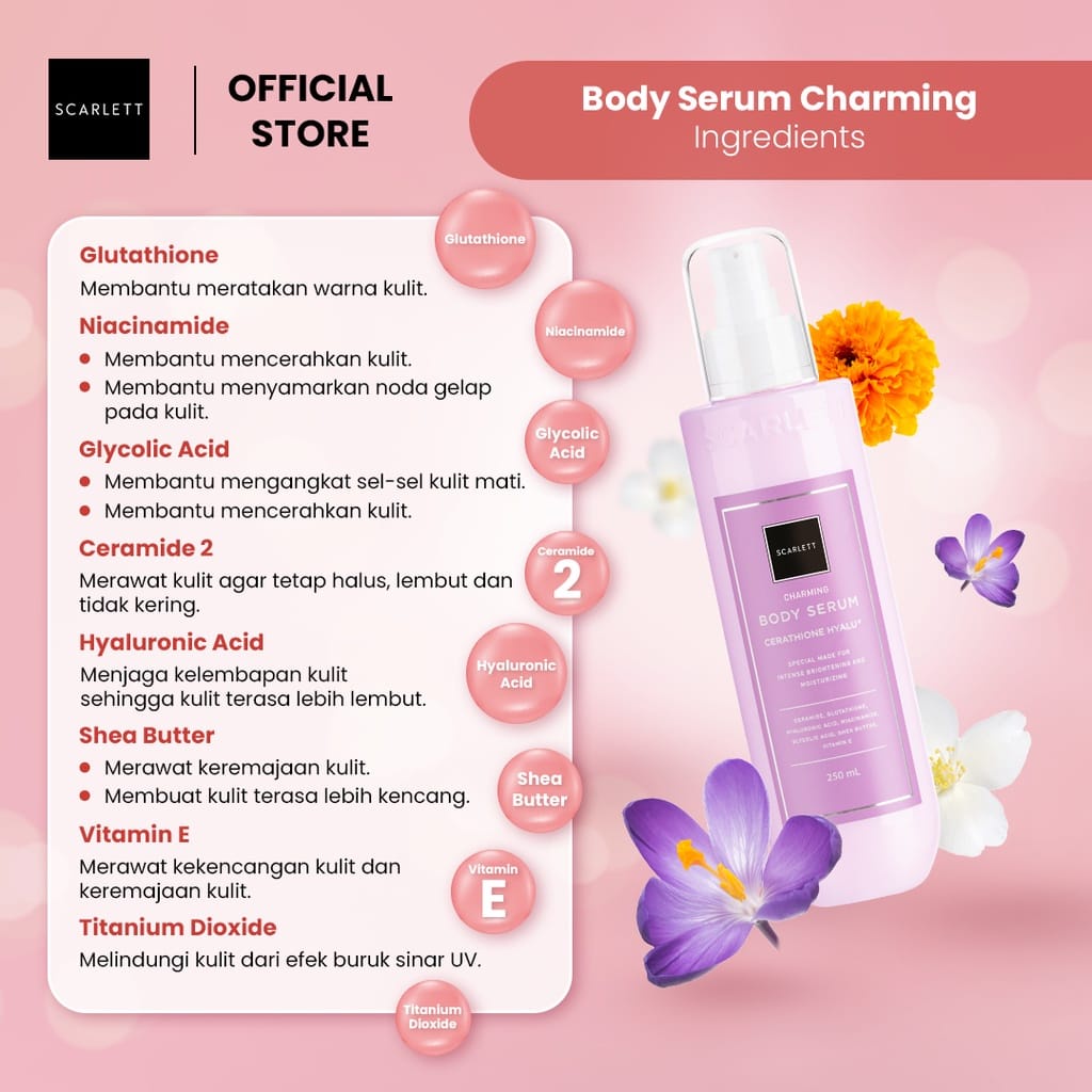 Scarlett Whitening Charming SERIES | Body Lotion - Body Cream- Body Serum - Body Scrub - Shower Scrub