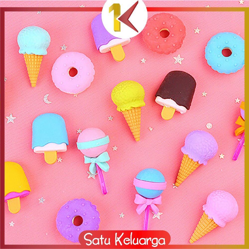 SK-A53 Penghapus Pensil Set 4IN1 Motif Lolipop / Alat Tulis Penghapus Lucu Isi 4pcs Karakter Donat Eraser Ice Cream Import