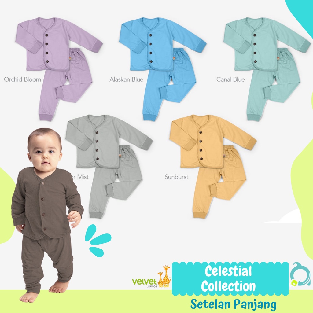 VELVET Stelan Panjang Celestial Piyama Bamboo Cotton  Size Newborn | S | M | L (1 stel/pack)