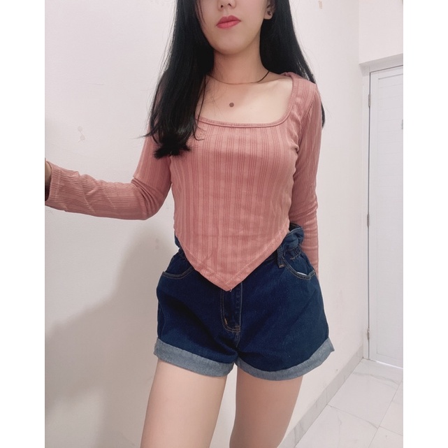 Croptop wanita lengan panjang | malika croptop | croptop leher squareneck lengan panjang lancip bawah || atasan crop leher kotak | croptop korean fashion wanita | aquarius boutique89 grosir