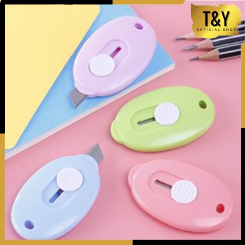 T&amp;Y Cutter Mini Portable Bentuk Oval Mini Cutter Polos Travel Kit Pemotong Kertas Paper Cutter Lucu Bentuk Awan Warna Pastel Untuk Unboxing Paket