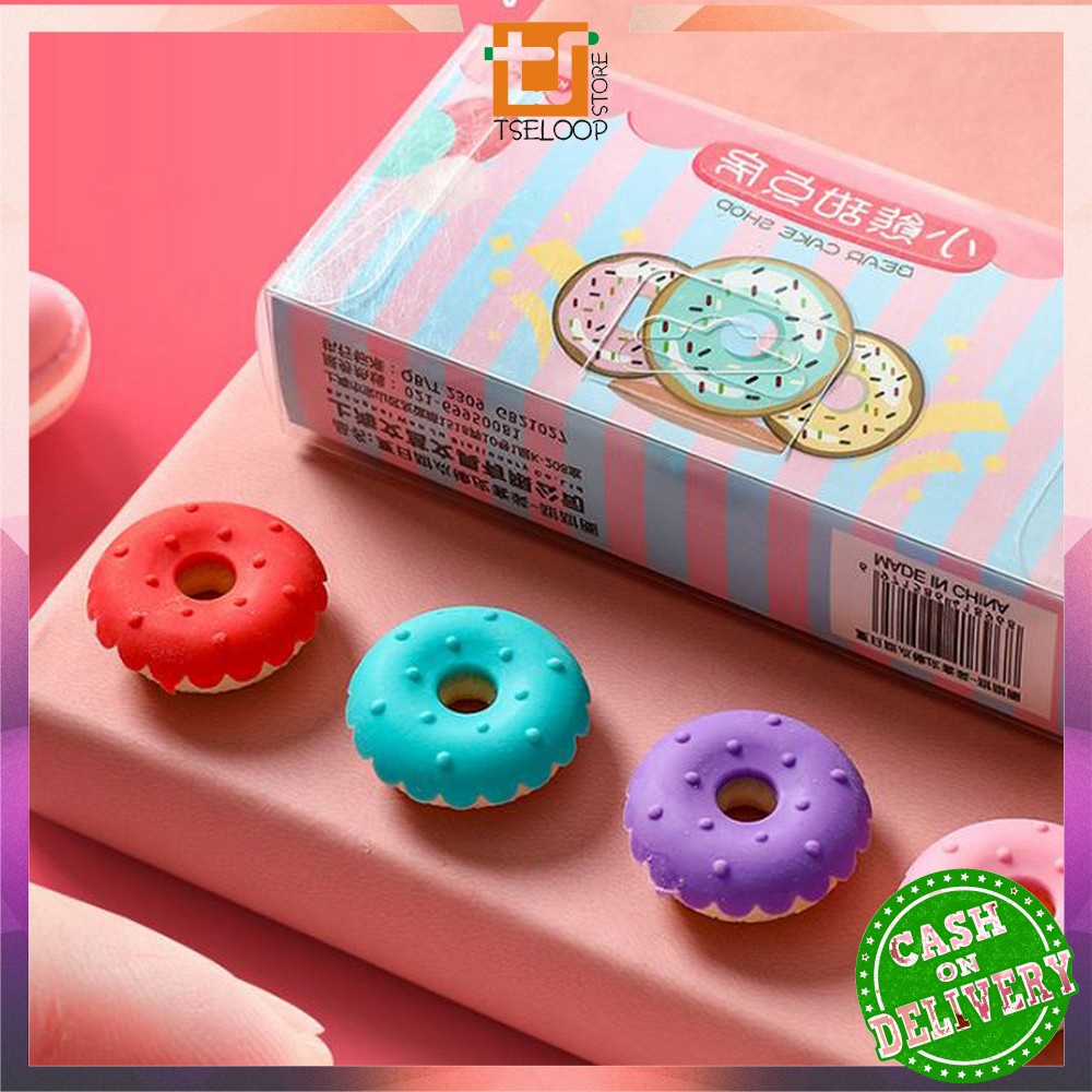 OFM-A53 Penghapus Pensil Set 4IN1 Motif Lolipop / Alat Tulis Penghapus Lucu Isi 4pcs Karakter Donat Eraser Ice Cream Import