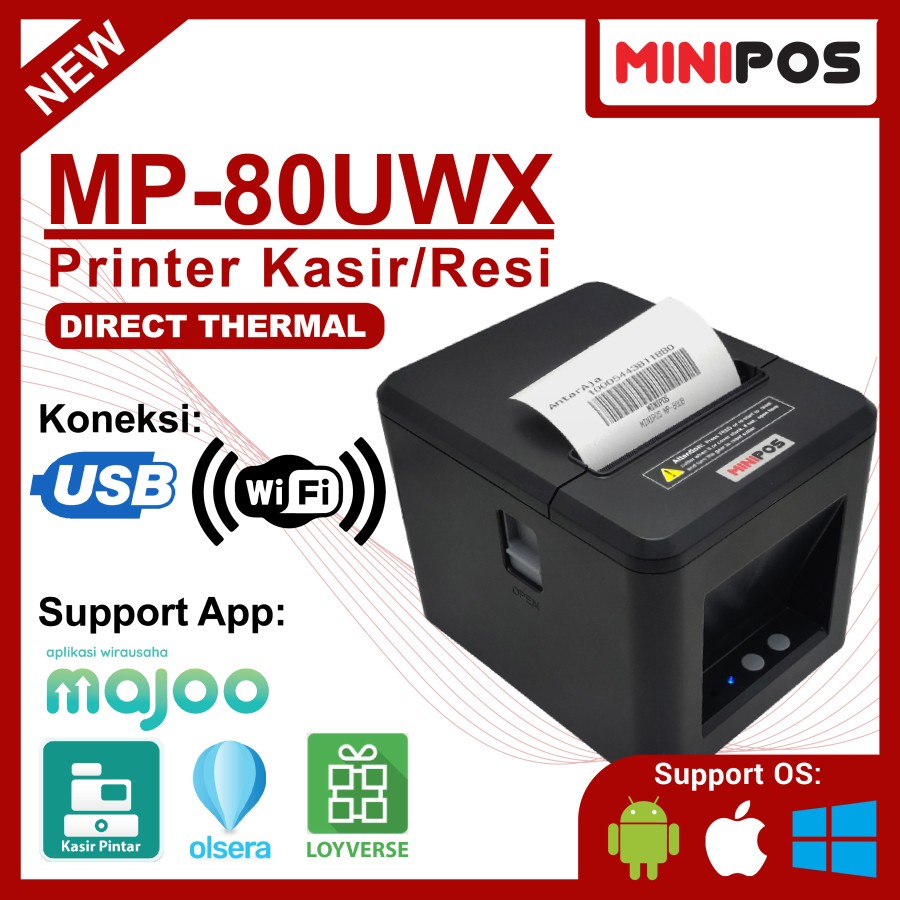 Printer Thermal WiFi 80mm MINIPOS MP-80UWX Auto Cutter Murah Head Awet