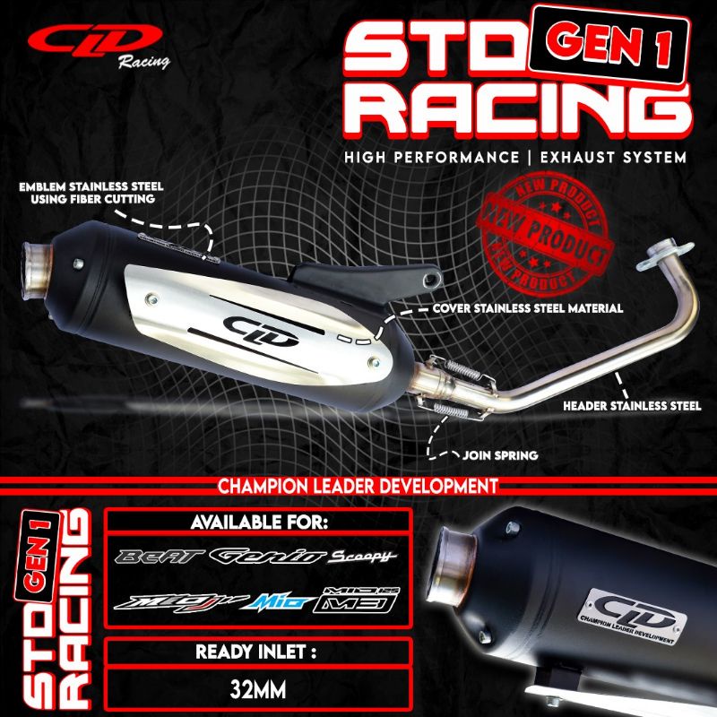 Kenalpot CLD  Standar Racing Gen 1 Mio Mio m3 Beat Scoopy  Genio Mio j Beat deluxe Fazzio