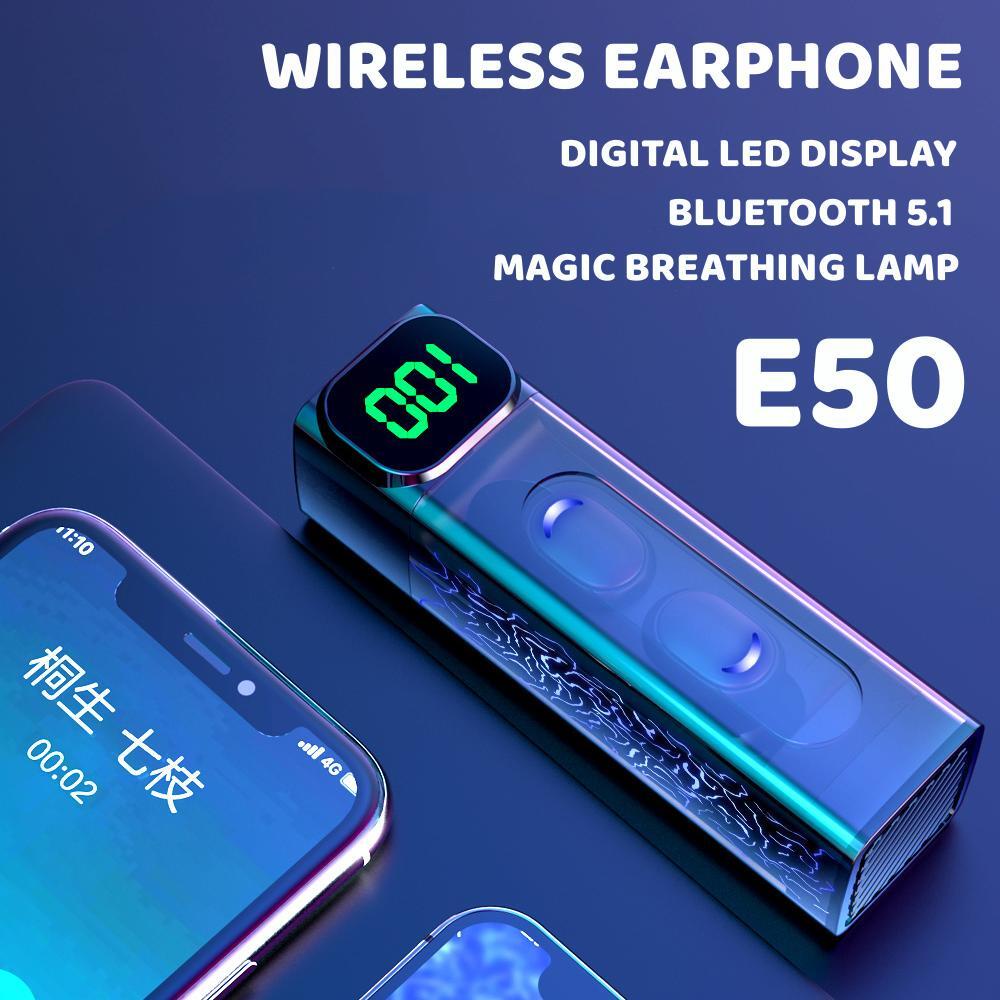 TWS Wireless Earphone Bluetooth Earbuds Breathing Lamp Noise-cancelling Headphones Headset Intelligent Digital Display Waterproof Upgraded Bluetooth 5.1 - E50(COD)