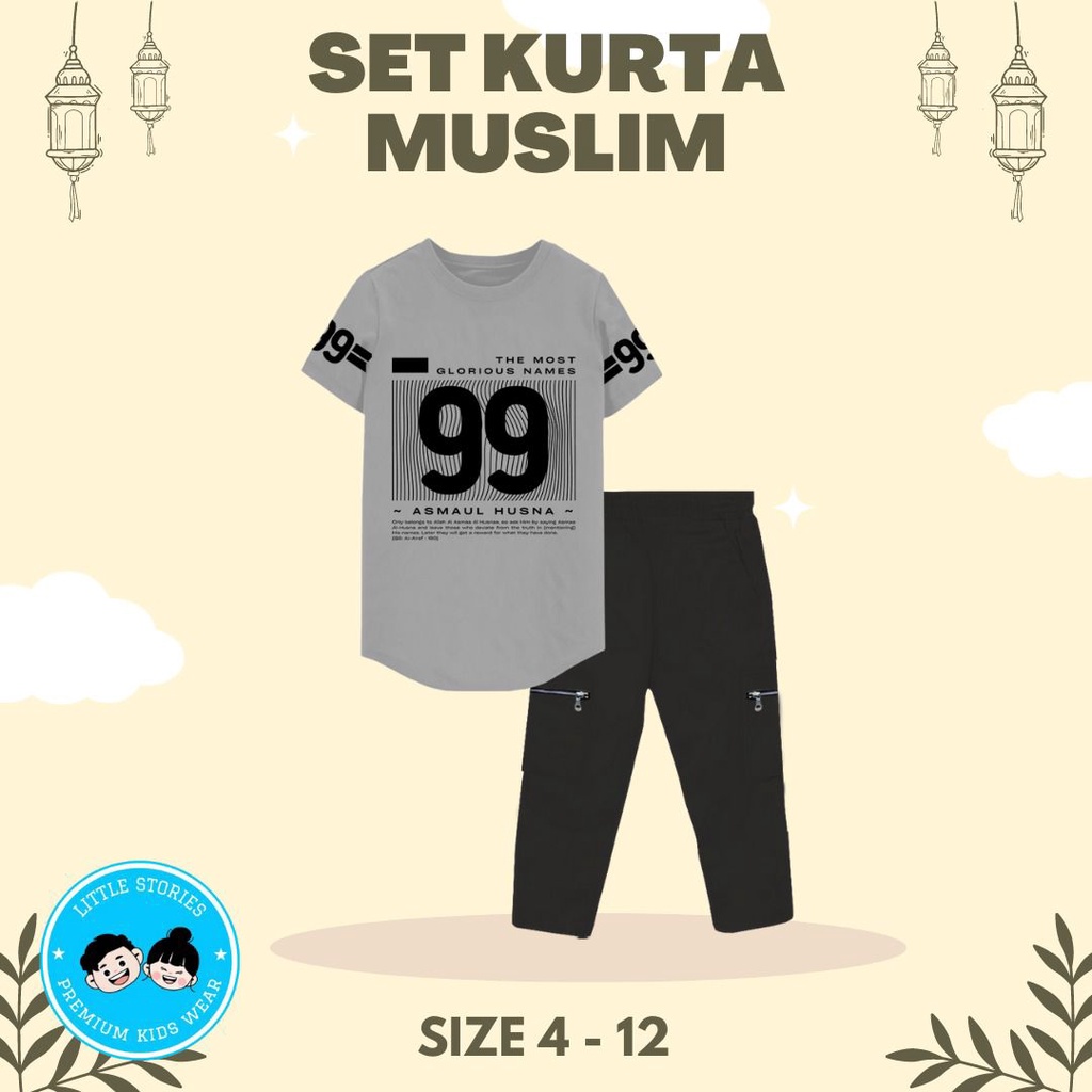 Set Kurta Muslim Little Stories Anak Laki Laki - Koko Setelan Celana Panjang Lakilaki - Baju Cowok Baju Pendek Usia 4 Sampai 12 Tahun