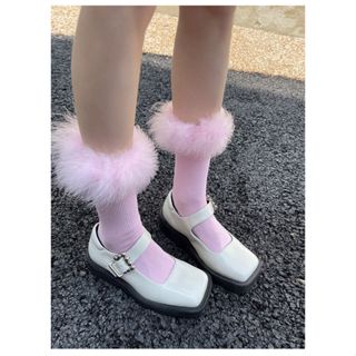 Women Fuzzy Plain Calf Fashion Socks 8040