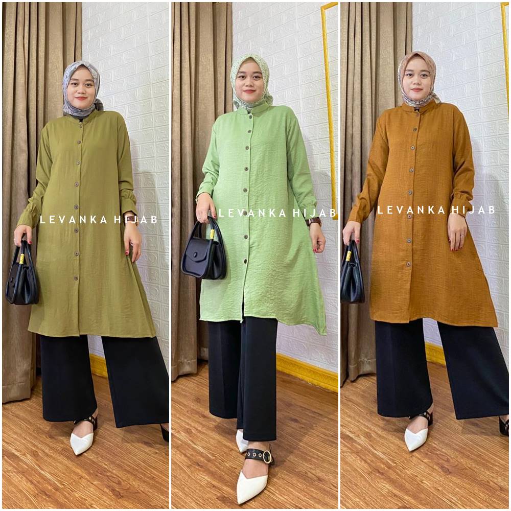 TERBARU ! Tunik Linen Crinke Two Tone atau Kemeja Tunik Wanita bahan Linen