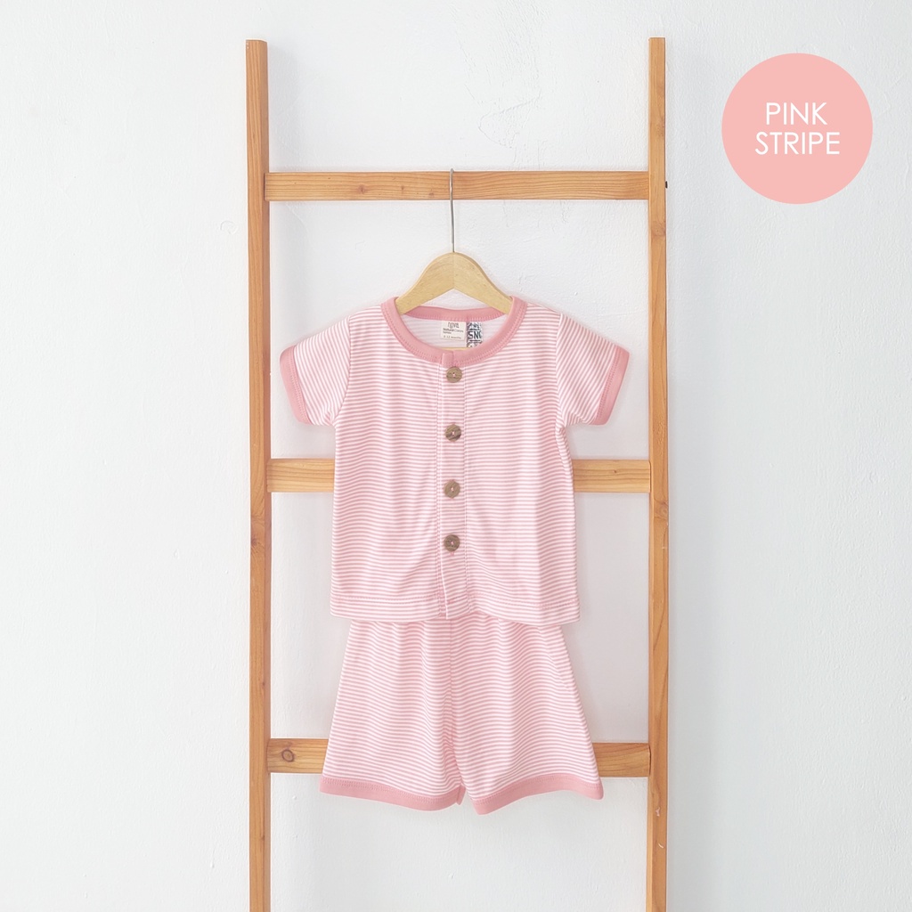 NOVA Ezy Button Set Stripes - Setelan Baju Pendek &amp; Celana Pendek 0-3 Bulan