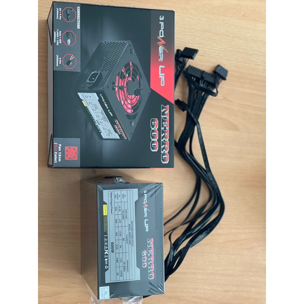 Power Supply ATX NERRO 600W PowerUp FLAT CABLE BLACK