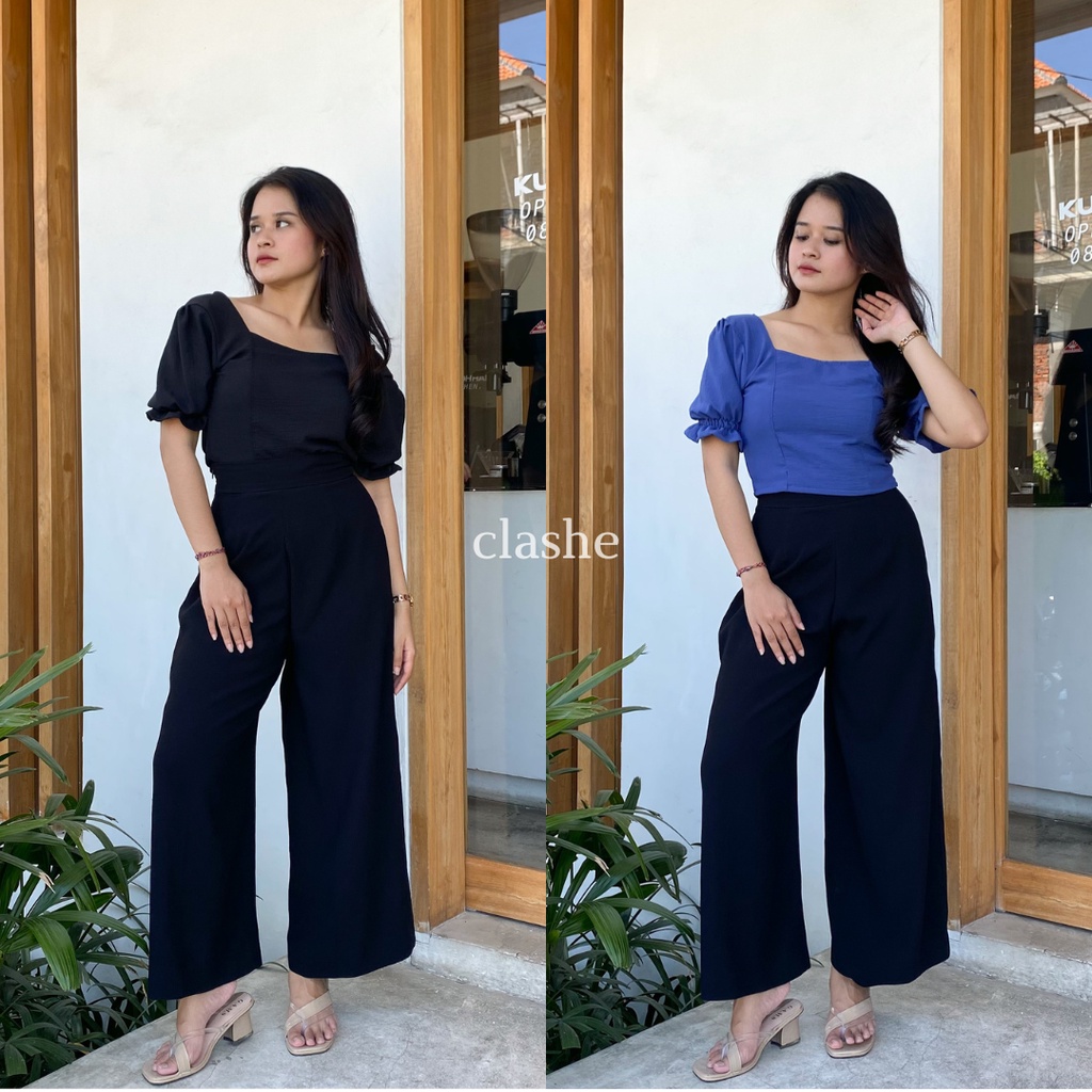 Baju Blouse Wanita Atasan Lengan Pendek Crinkle Airflow Anti Lecek Korean Style Kekinian Terbaru Ootd Leony Top by Clashe