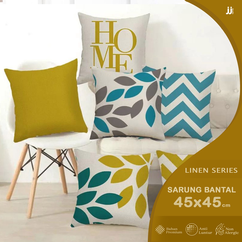 SARUNG BANTAL SOFA 45X45 CM LINEN MOTIF ABSTRAK LIME TOSCA