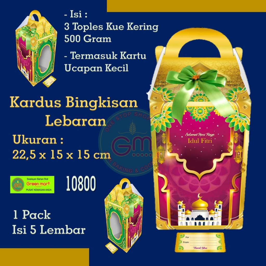 

Kardus Lebaran Box Untuk 3 Toples Kue Kering 500 Gram Susun 1 Pack Isi 5 Pieces Hampers Bingkisan Parcel Lebaran, 10800