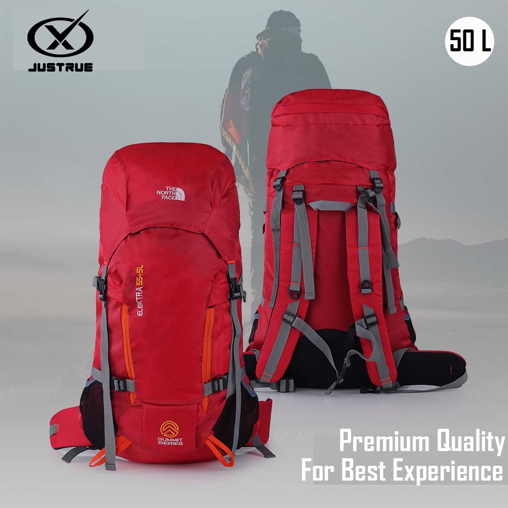 Justrue TNF Tas Gunung 50 Liter Ransel Keril Camping Merah Abu 671