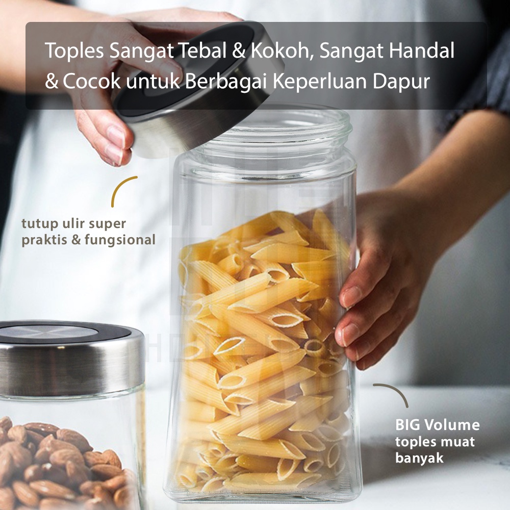 HUGO Toples Kaca Tempat Penyimpanan Kue Makanan Kacang Kedap Udara Toples Bening Premium Quality