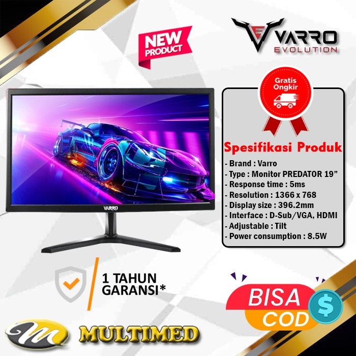 Layar Monitor LED VARRO PREDATOR BLACK 19 Inch