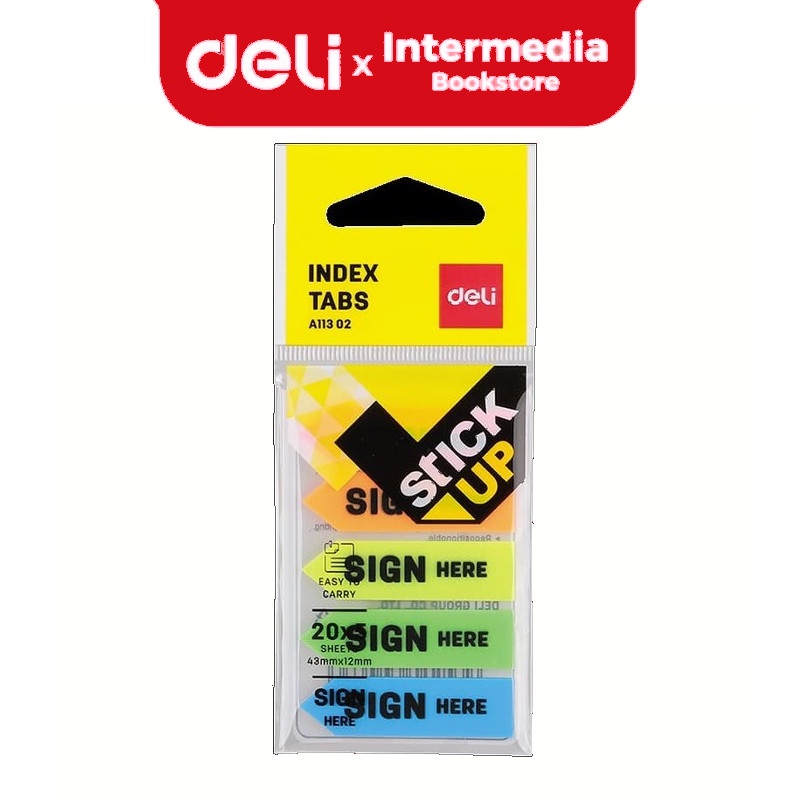 

Deli EA11302 Index Tab Plastik Sign Here [44 × 12 mm/5 × 20 sheets/5 Warna]