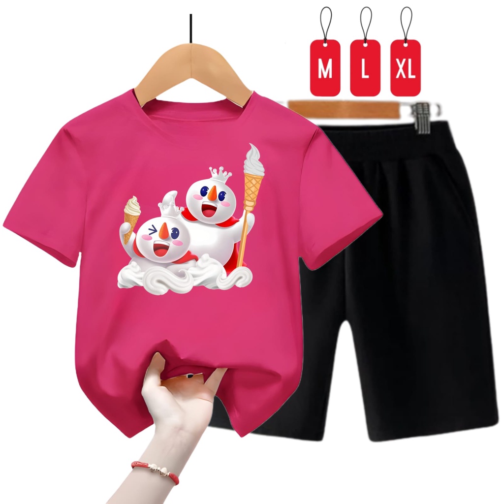 Hzl_outfit Setelan Baju Kaos Anak Uniseks Mixue Sundae/ M,L,XL