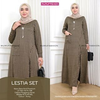 Setelan Celana Gamis Wanita Kaos Zaara Kotak Kotak Mutiara LUSIA SET by Mumu fashion Solo