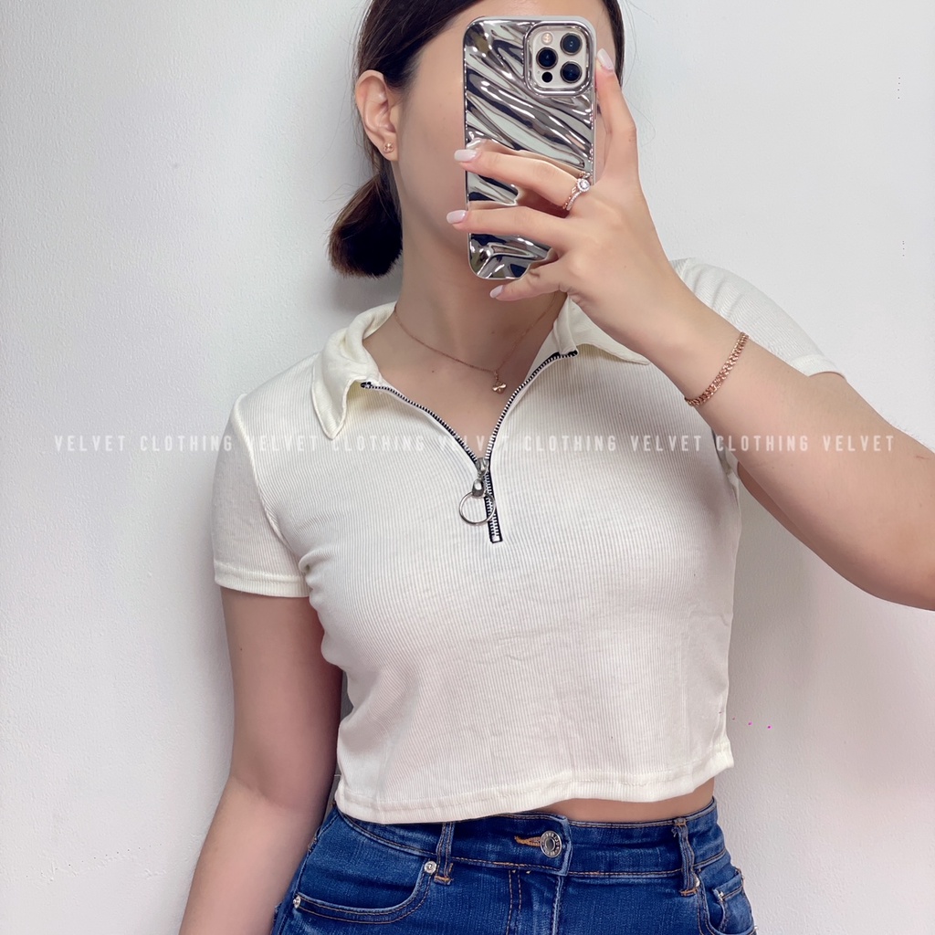 Crop Top Zipper Wanita / Croptop Sleting Rib / Crop Top Kerah Rib Wanita 3838