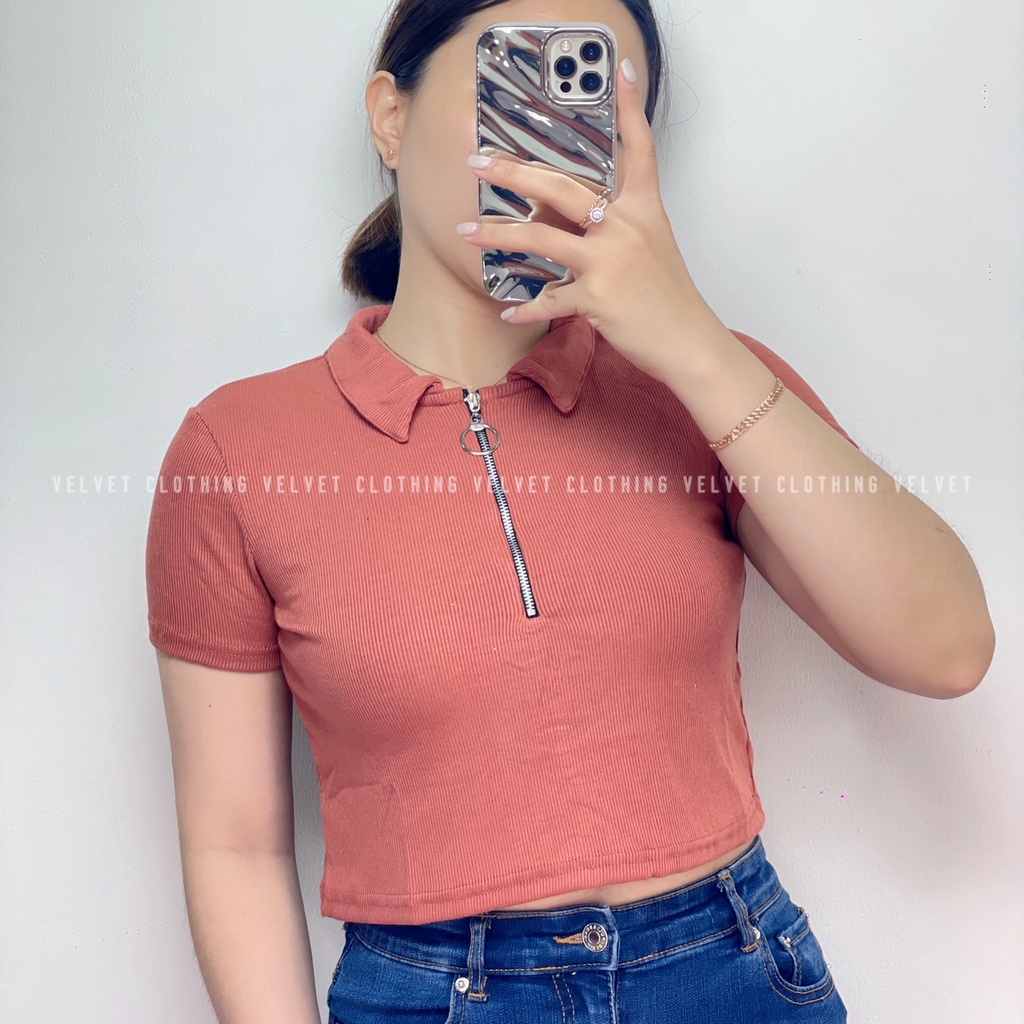 Crop Top Zipper Wanita / Croptop Sleting Rib / Crop Top Kerah Rib Wanita 3838